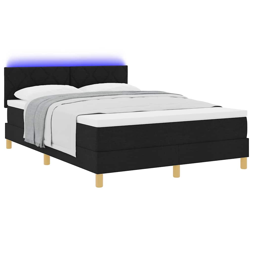 LED Κρεβάτι με βάθρο με κεφαλάρι Μαύρο 140 x 190 cm ύφασμα