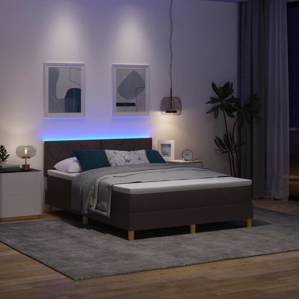 LED Κρεβάτι με βάθρο Σκούρο Καφέ 140 x 190 cm ύφασμα - Pakobazaar