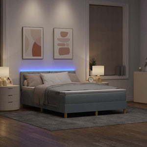 LED Κρεβάτι με βάθρο Ανοιχτό γκρι 140 x 200 cm ύφασμα - Pakobazaar