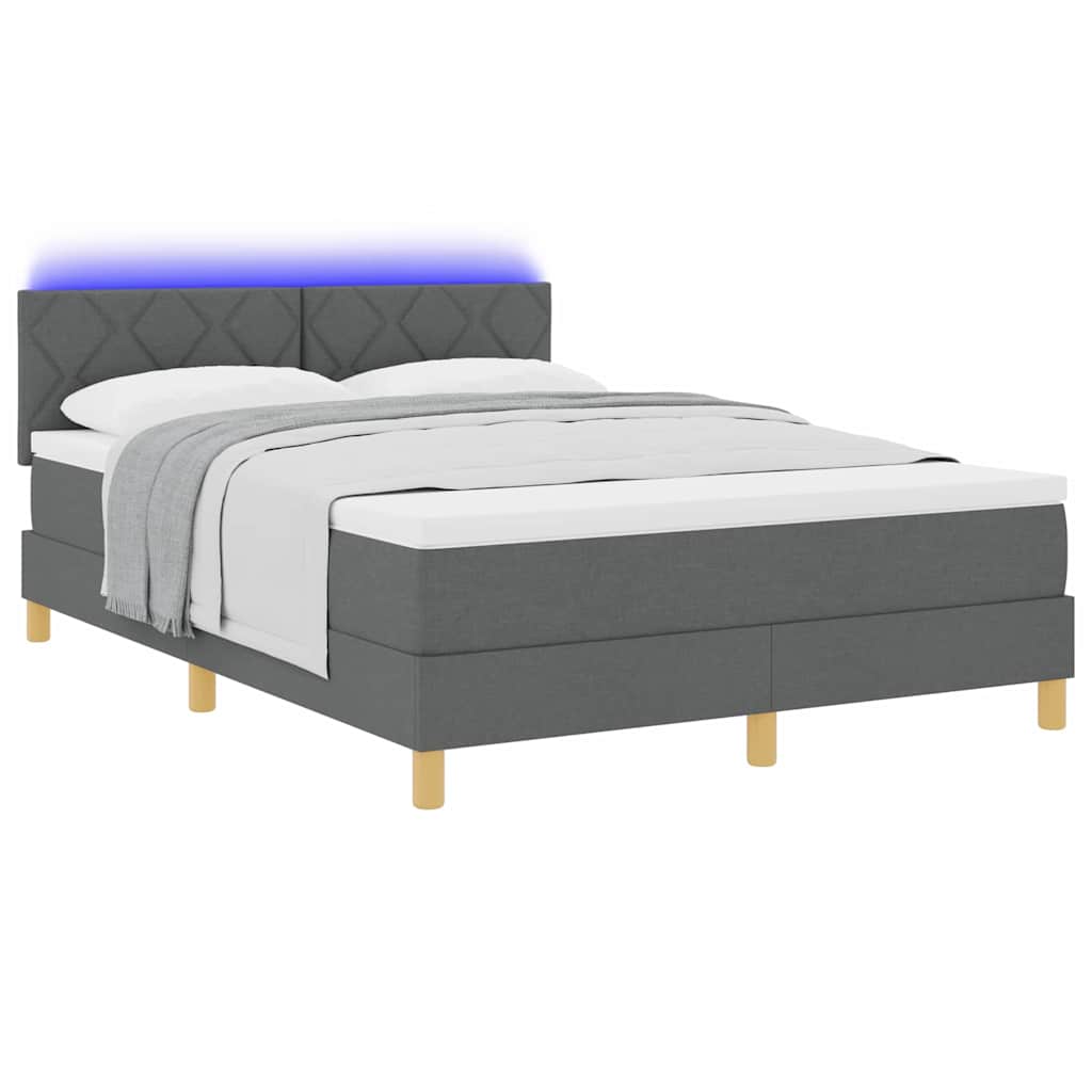 LED Κρεβάτι με βάθρο Σκούρο Γκρι 140 x 200 cm ύφασμα - Pakobazaar