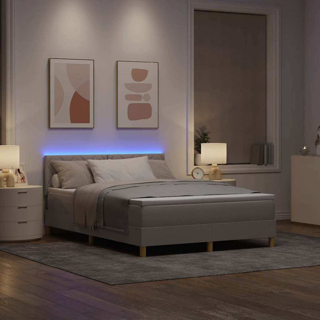 LED Κρεβάτι με βάθρο με κεφαλάρι Taupe 140 x 200 cm ύφασμα - Pakobazaar