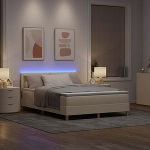 LED Κρεβάτι με βάθρο με κεφαλάρι Κρεμ 140 x 200 cm ύφασμα