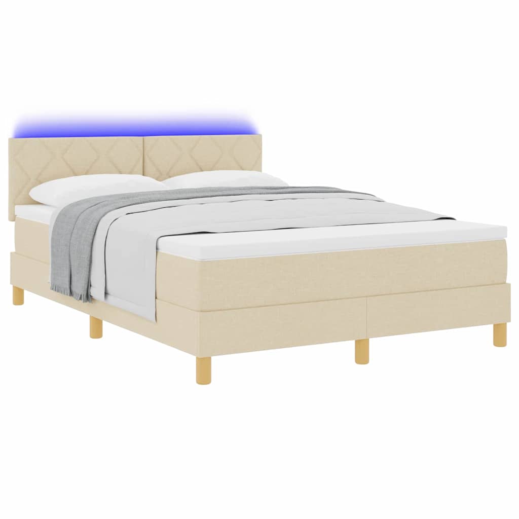 LED Κρεβάτι με βάθρο με κεφαλάρι Κρεμ 140 x 200 cm ύφασμα