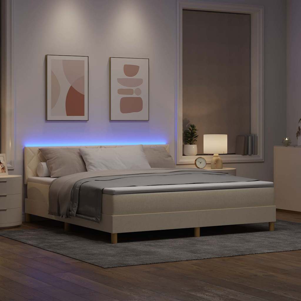 LED Κρεβάτι με βάθρο με κεφαλάρι Κρεμ 180 x 200 cm ύφασμα - Pakobazaar