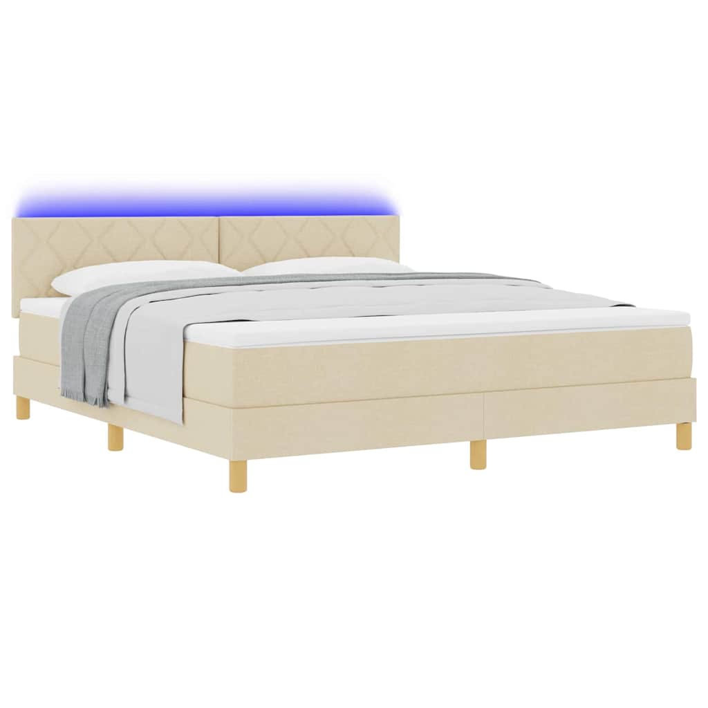 LED Κρεβάτι με βάθρο με κεφαλάρι Κρεμ 180 x 200 cm ύφασμα - Pakobazaar