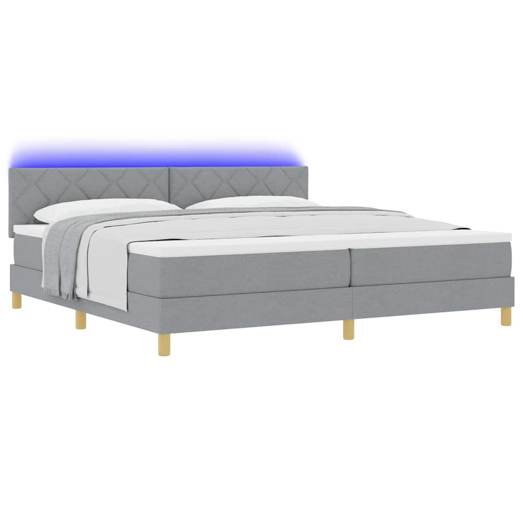 LED Κρεβάτι με βάθρο με στρώμα Ανοιχτό γκρι 200 x 200 cm ύφασμα - Pakobazaar