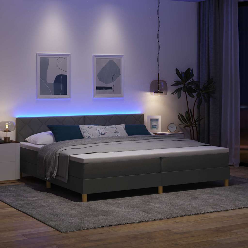 LED Κρεβάτι με βάθρο Σκούρο Γκρι 200 x 200 cm ύφασμα - Pakobazaar