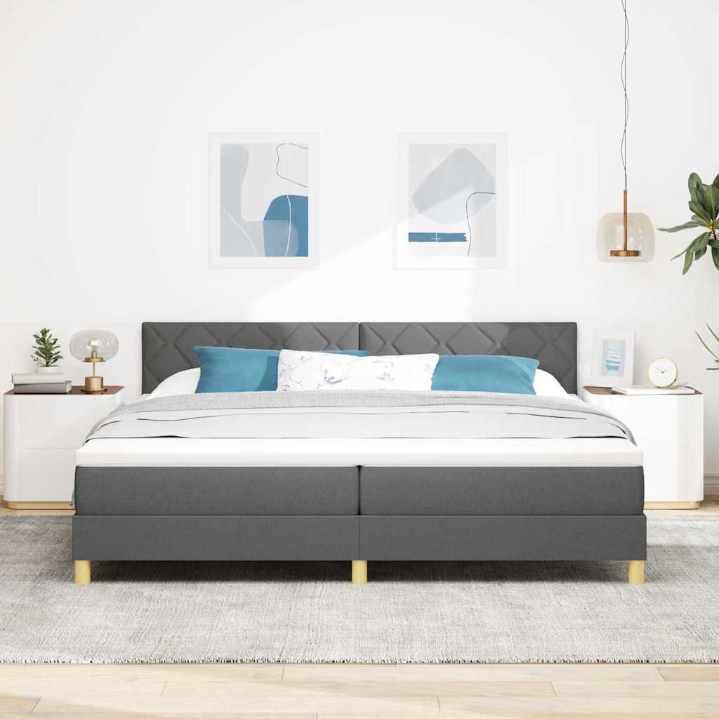 LED Κρεβάτι με βάθρο Σκούρο Γκρι 200 x 200 cm ύφασμα - Pakobazaar
