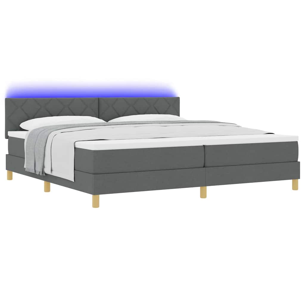 LED Κρεβάτι με βάθρο Σκούρο Γκρι 200 x 200 cm ύφασμα - Pakobazaar