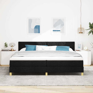 LED Κρεβάτι με βάθρο με στρώμα με led Μαύρο 200 x 200 cm ύφασμα - Pakobazaar