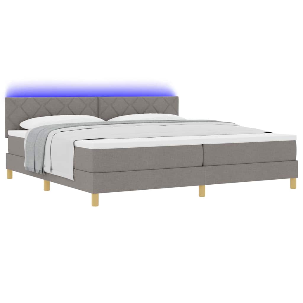 LED Κρεβάτι με βάθρο με κεφαλάρι Taupe 200 x 200 cm ύφασμα - Pakobazaar