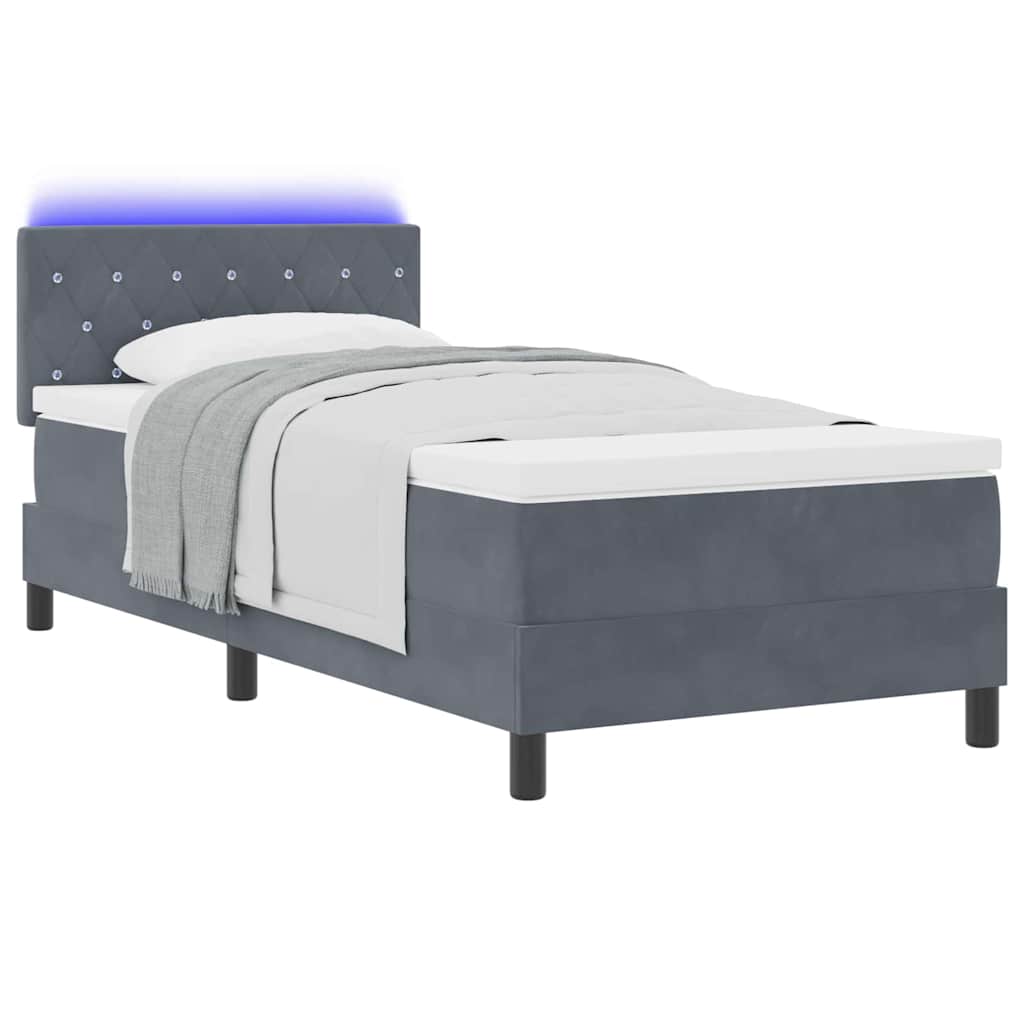 LED Κρεβάτι με βάθρο με στρώμα Σκούρο Γκρι 90 x 200 cm Βελούδο - Pakobazaar