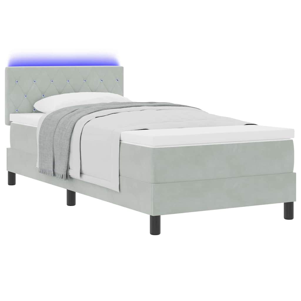 LED Κρεβάτι με βάθρο με led Ανοιχτό γκρι 100 x 200 cm Βελούδο - Pakobazaar