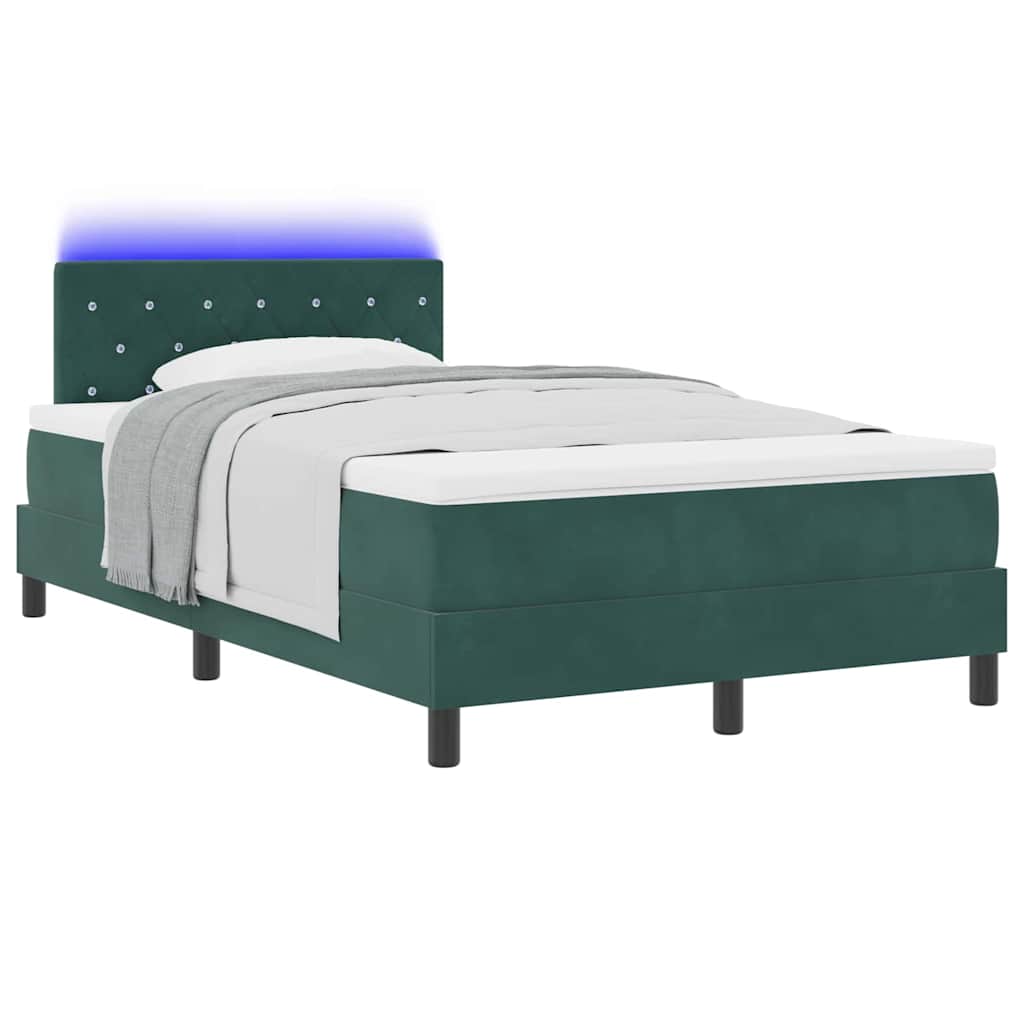 LED Κρεβάτι με βάθρο με led Σκούρο Πράσινο 120 x 190 cm Βελούδο