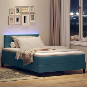 LED Κρεβάτι με βάθρο με στρώμα Σκούρο Μπλε 120 x 190 cm Βελούδο