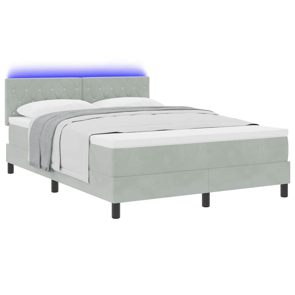 LED Κρεβάτι με βάθρο με led Ανοιχτό γκρι 140 x 190 cm Βελούδο - Pakobazaar