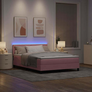 LED Κρεβάτι με βάθρο με στρώμα με led Ροζ 140 x 190 cm Βελούδο - Pakobazaar