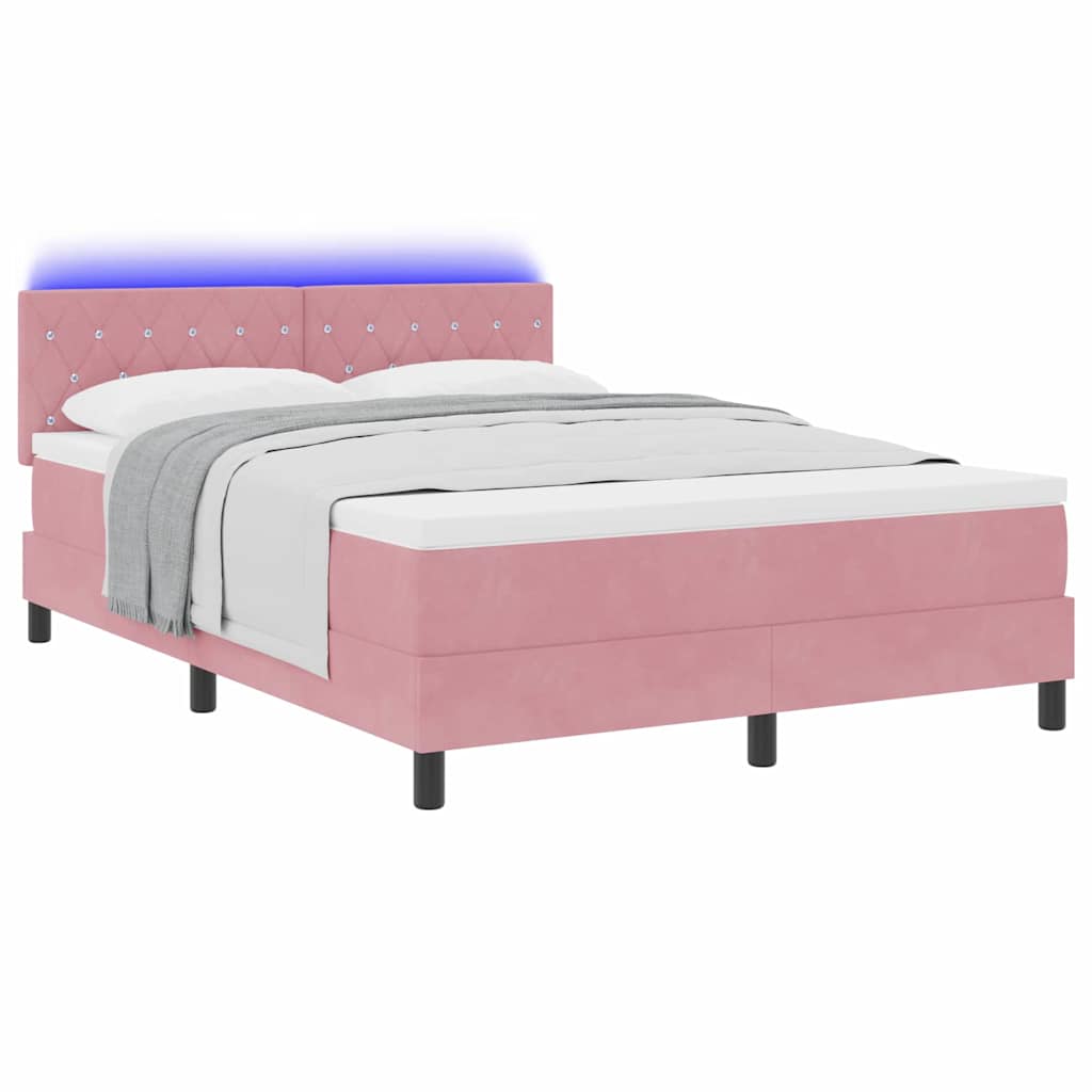 LED Κρεβάτι με βάθρο με στρώμα με led Ροζ 140 x 200 cm Βελούδο - Pakobazaar