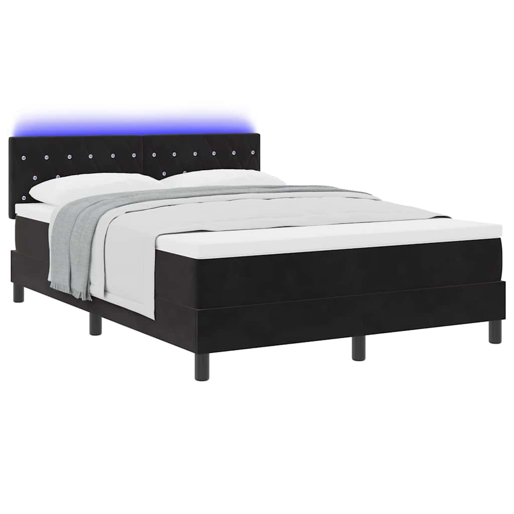 LED Κρεβάτι με βάθρο με στρώμα Μαύρο 160 x 200 cm Βελούδο - Pakobazaar