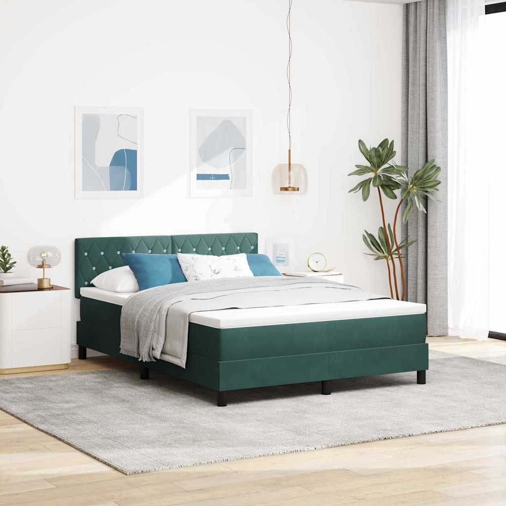 LED Κρεβάτι με βάθρο με led Σκούρο Πράσινο 160 x 200 cm Βελούδο - Pakobazaar