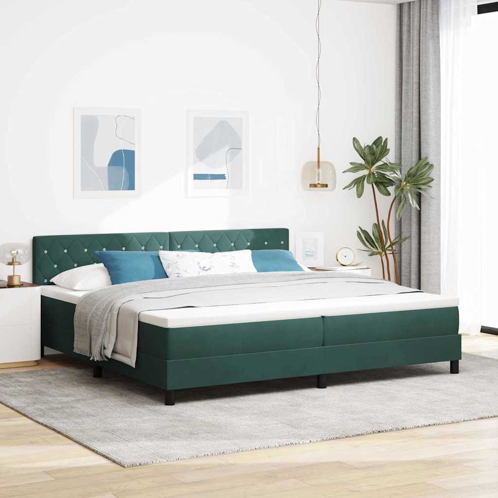 LED Κρεβάτι με βάθρο με led Σκούρο Πράσινο 200 x 200 cm Βελούδο - Pakobazaar