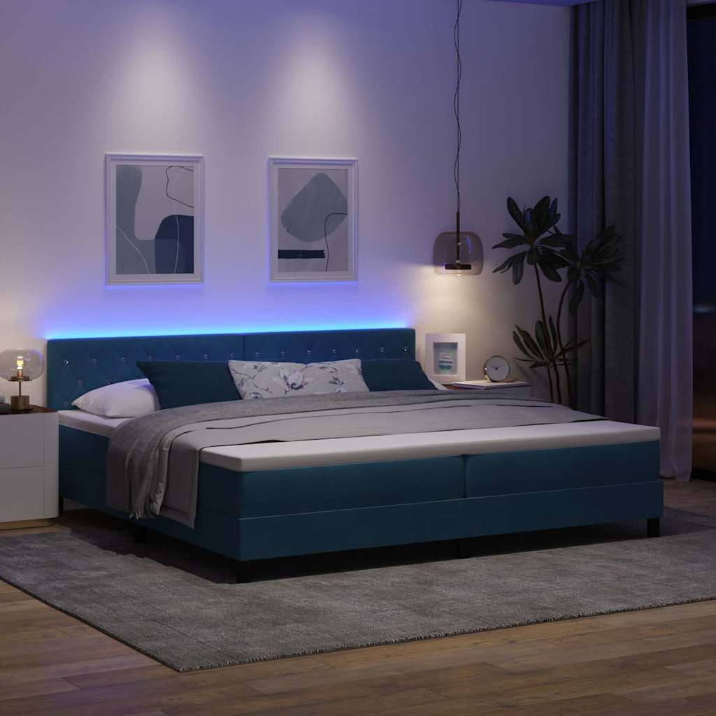 LED Κρεβάτι με βάθρο Σκούρο Μπλε 200 x 200 cm Βελούδο - Pakobazaar