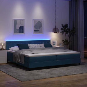 LED Κρεβάτι με βάθρο Σκούρο Μπλε 200 x 200 cm Βελούδο - Pakobazaar