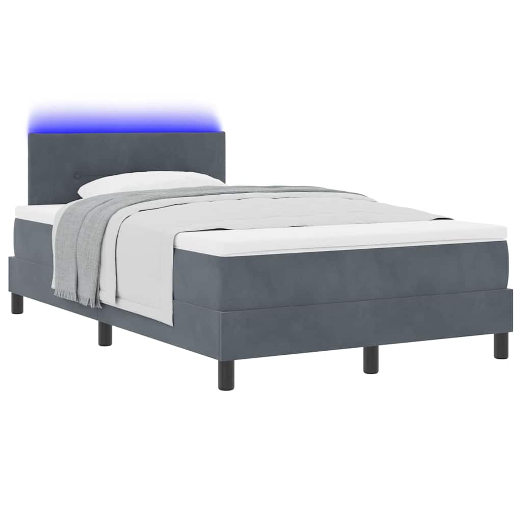 LED Κρεβάτι με βάθρο με στρώμα Σκούρο Γκρι 120 x 200 cm Βελούδο - Pakobazaar