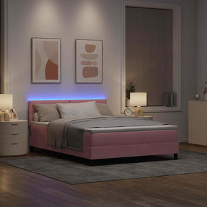 LED Κρεβάτι με βάθρο με στρώμα με led Ροζ 140 x 190 cm Βελούδο - Pakobazaar