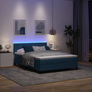LED Κρεβάτι με βάθρο με στρώμα Σκούρο Μπλε 160 x 200 cm Βελούδο - Pakobazaar