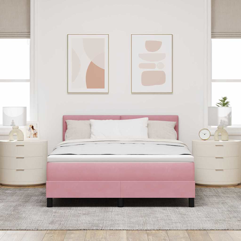 LED Κρεβάτι με βάθρο με στρώμα με led Ροζ 160 x 200 cm Βελούδο - Pakobazaar