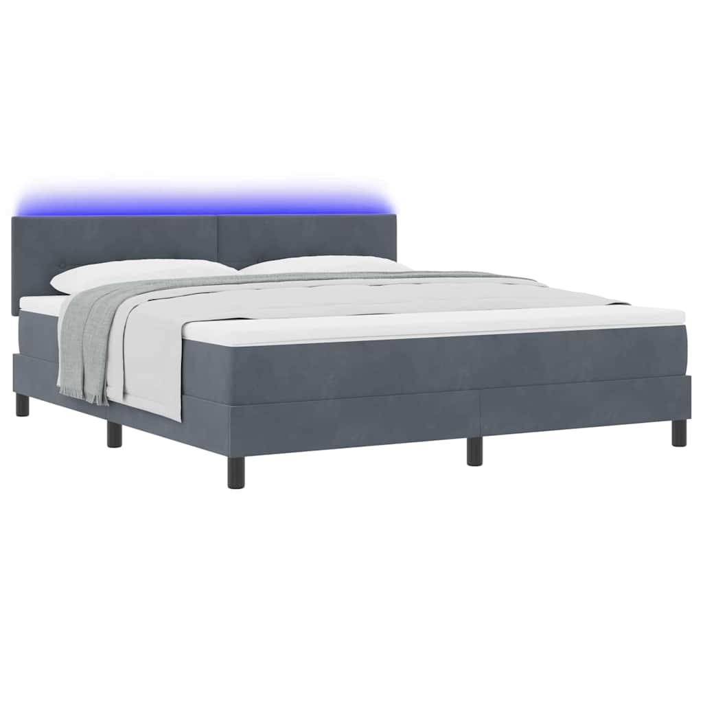 LED Κρεβάτι με βάθρο με στρώμα Σκούρο Γκρι 180 x 200 cm Βελούδο - Pakobazaar
