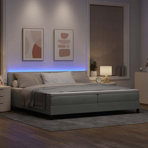 LED Κρεβάτι με βάθρο με led Ανοιχτό γκρι 200 x 200 cm Βελούδο - Pakobazaar