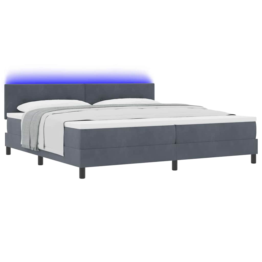 LED Κρεβάτι με βάθρο με στρώμα Σκούρο Γκρι 200 x 200 cm Βελούδο - Pakobazaar