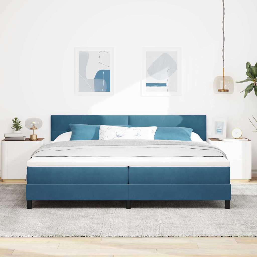 LED Κρεβάτι με βάθρο με στρώμα Σκούρο Μπλε 200 x 200 cm Βελούδο - Pakobazaar