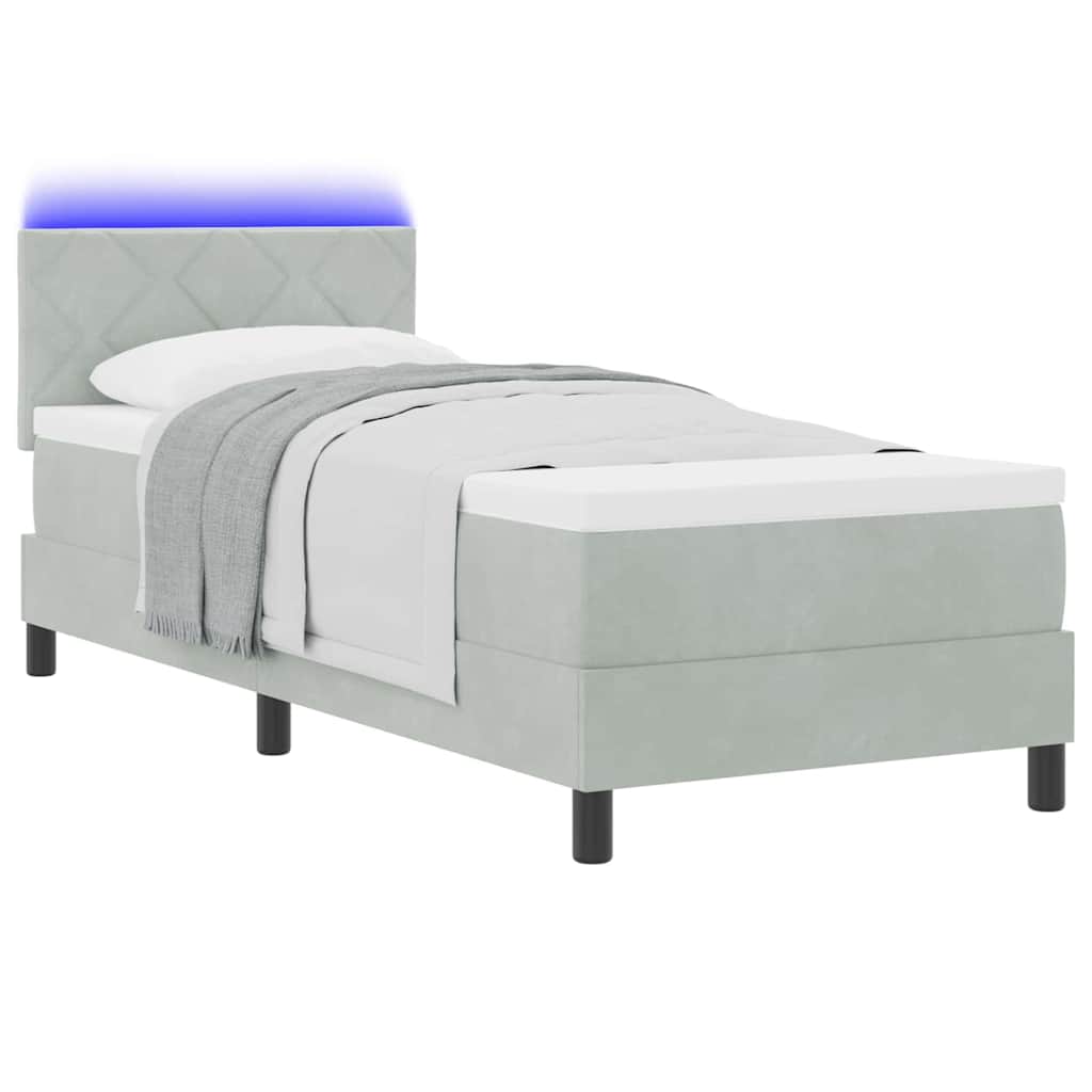 LED Κρεβάτι με βάθρο με στρώμα Ανοιχτό γκρι 80 x 200 cm Βελούδο - Pakobazaar