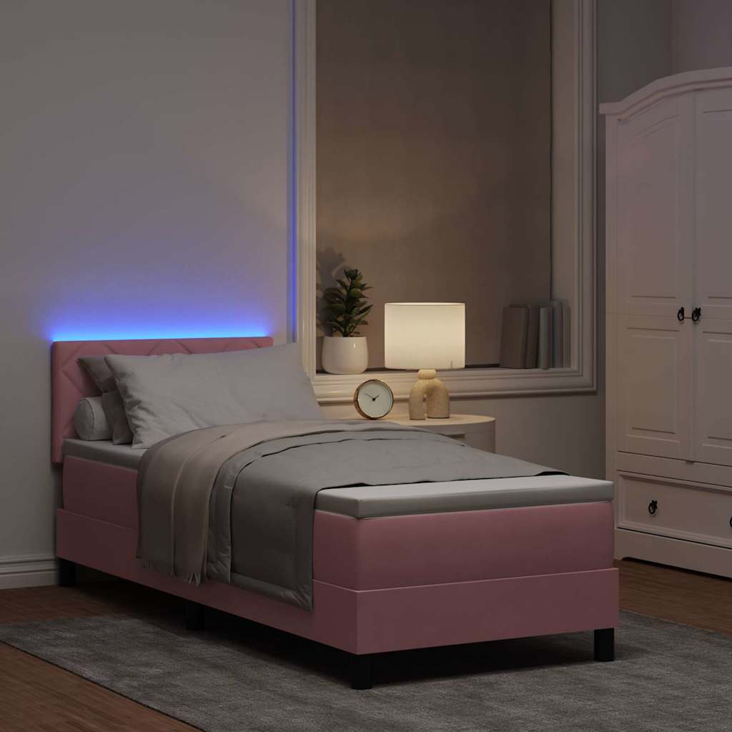 LED Κρεβάτι με βάθρο με κεφαλάρι Ροζ 80 x 200 cm Βελούδο - Pakobazaar