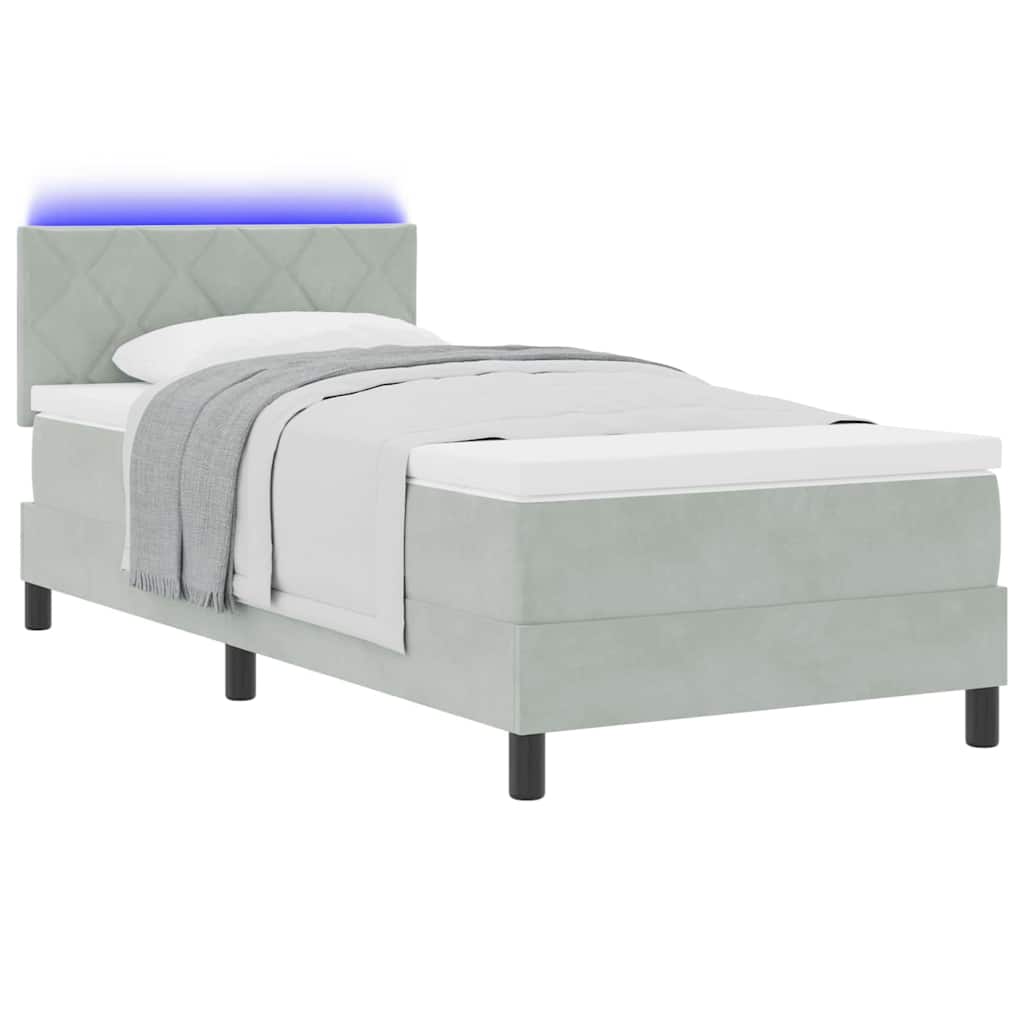 LED Κρεβάτι με βάθρο με στρώμα Ανοιχτό γκρι 90 x 190 cm Βελούδο - Pakobazaar