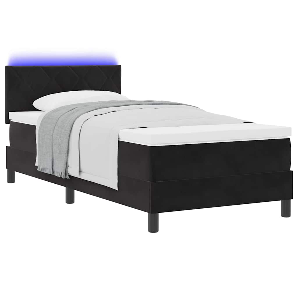 LED Κρεβάτι με βάθρο με στρώμα με led Μαύρο 90 x 200 cm Βελούδο - Pakobazaar