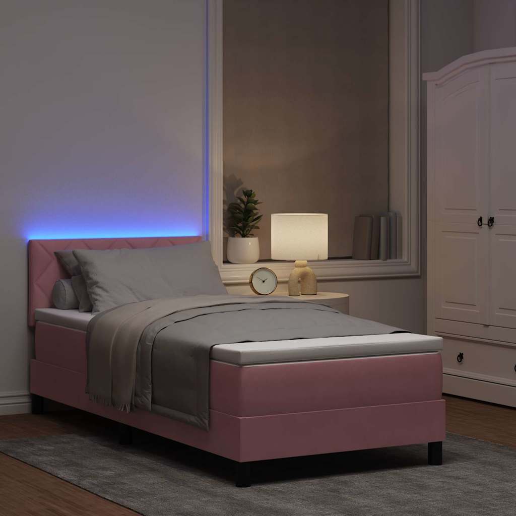 LED Κρεβάτι με βάθρο με κεφαλάρι Ροζ 90 x 200 cm Βελούδο - Pakobazaar