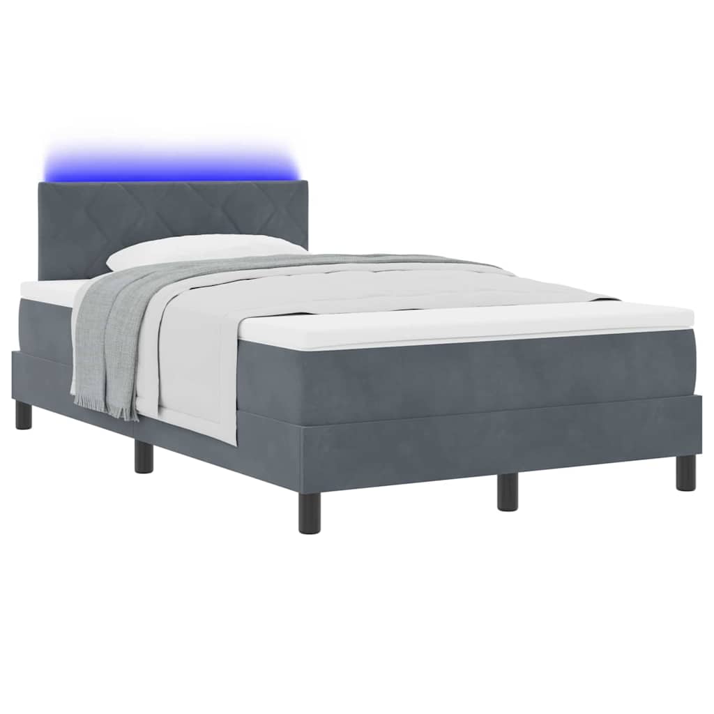 LED Κρεβάτι με βάθρο Σκούρο Γκρι 120 x 190 cm Βελούδο - Pakobazaar
