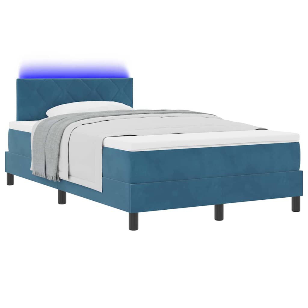 LED Κρεβάτι με βάθρο με στρώμα Σκούρο Μπλε 120 x 190 cm Βελούδο - Pakobazaar