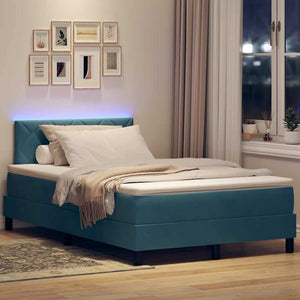 LED Κρεβάτι με βάθρο Σκούρο Μπλε 120 x 200 cm Βελούδο - Pakobazaar