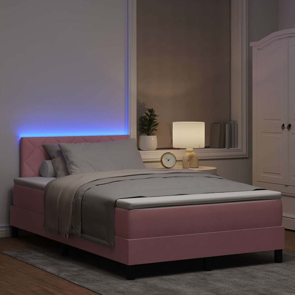 LED Κρεβάτι με βάθρο με στρώμα με led Ροζ 120 x 200 cm Βελούδο - Pakobazaar