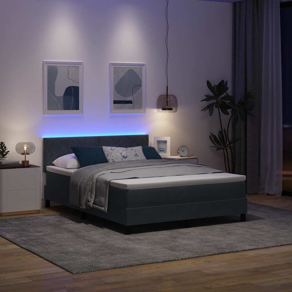 LED Κρεβάτι με βάθρο Σκούρο Γκρι 140 x 190 cm Βελούδο - Pakobazaar
