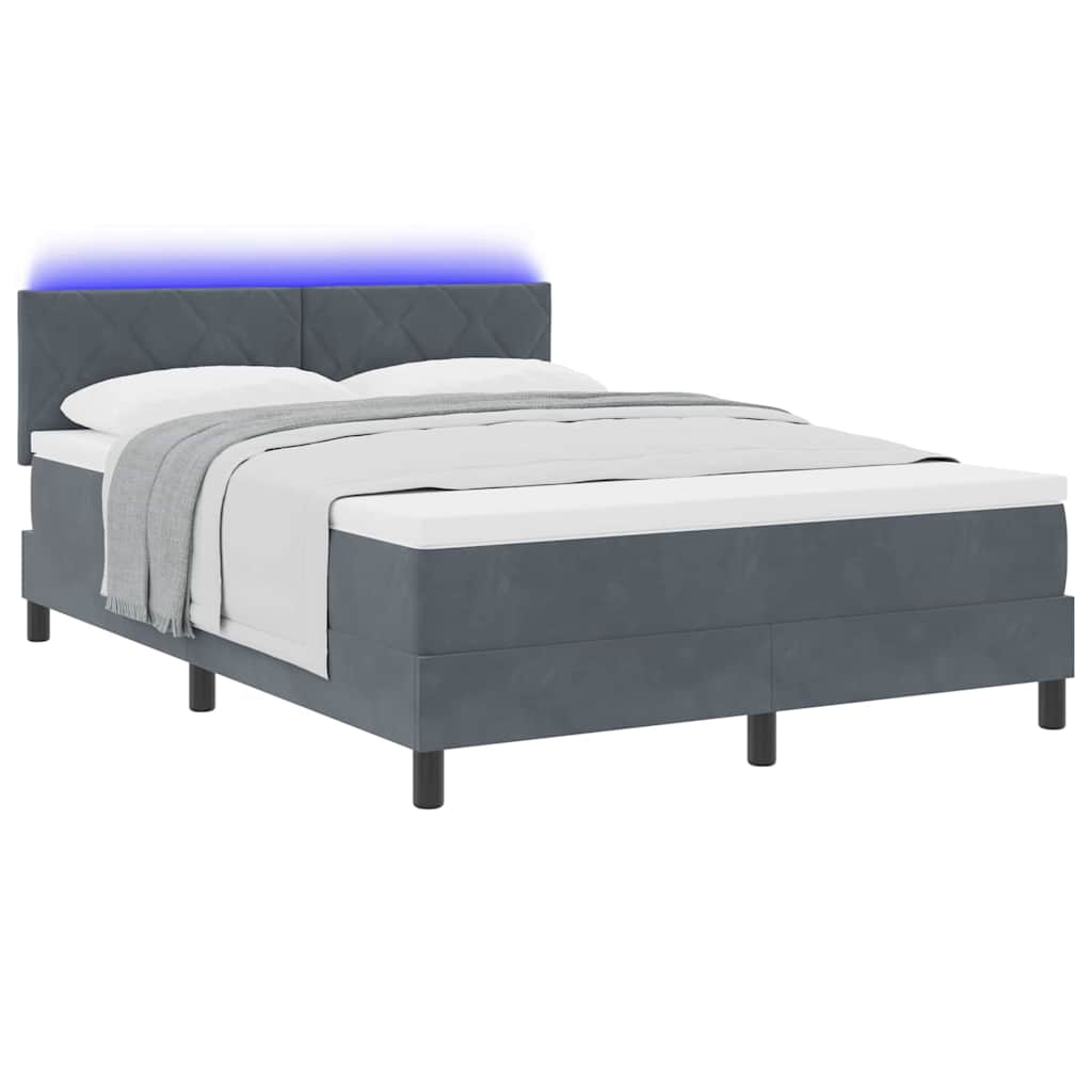 LED Κρεβάτι με βάθρο Σκούρο Γκρι 140 x 200 cm Βελούδο - Pakobazaar