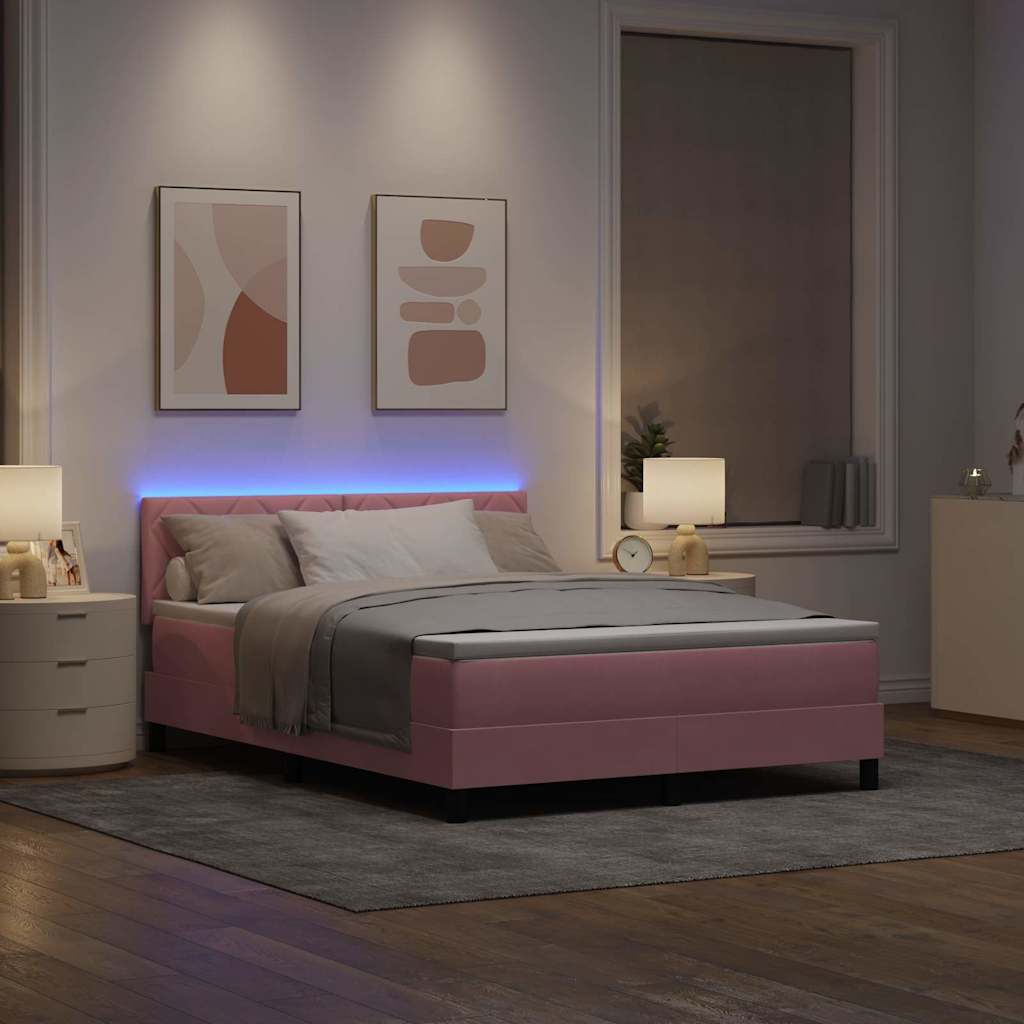 LED Κρεβάτι με βάθρο με κεφαλάρι Ροζ 140 x 200 cm Βελούδο - Pakobazaar