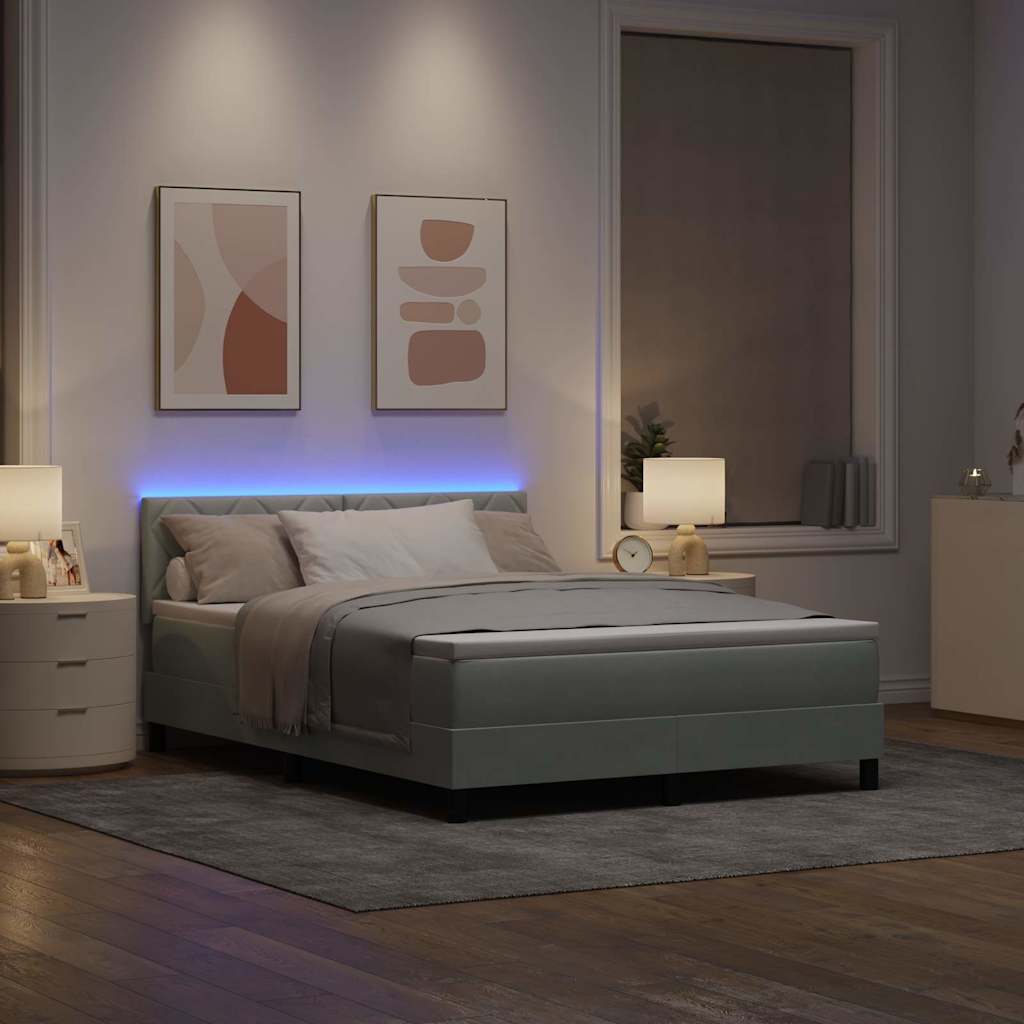 LED Κρεβάτι με βάθρο Ανοιχτό γκρι 160 x 200 cm Βελούδο - Pakobazaar