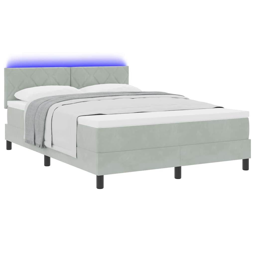 LED Κρεβάτι με βάθρο Ανοιχτό γκρι 160 x 200 cm Βελούδο - Pakobazaar