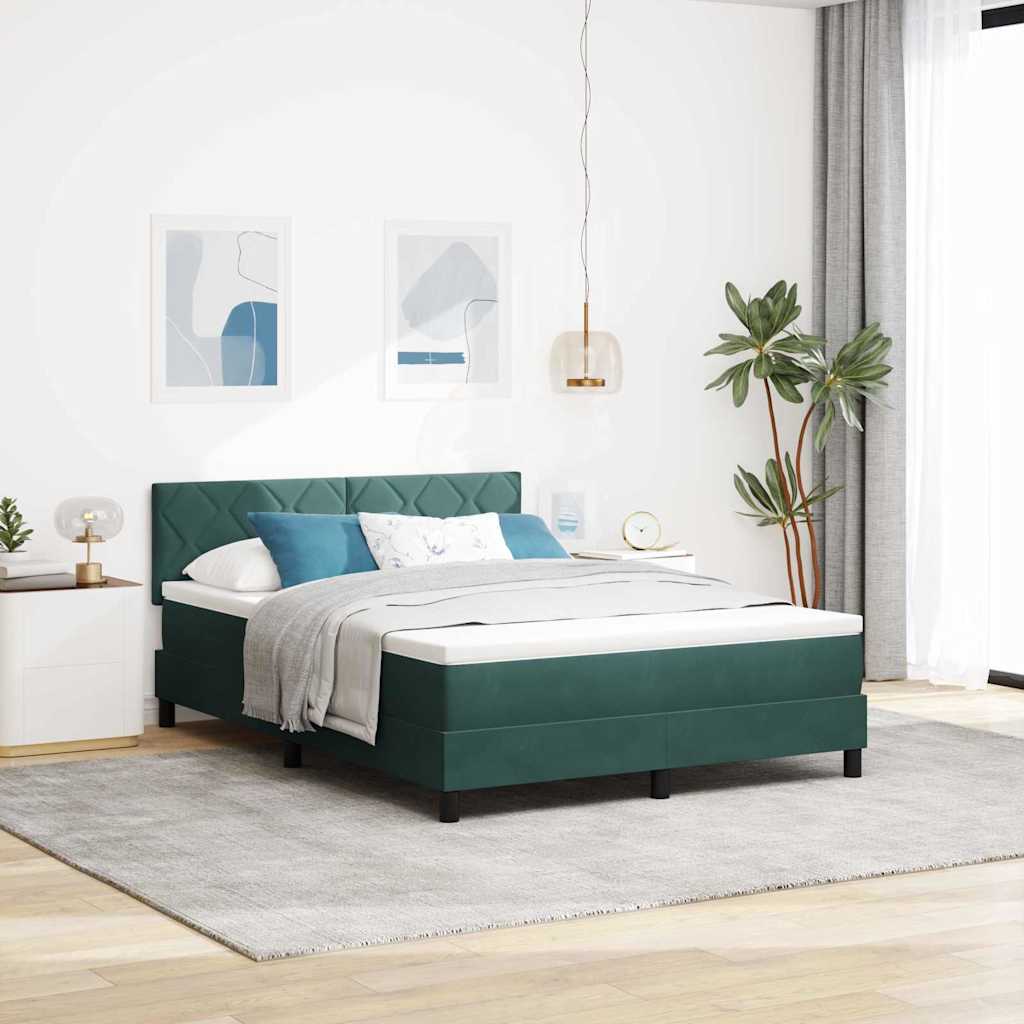LED Κρεβάτι με βάθρο Σκούρο Πράσινο 160 x 200 cm Βελούδο - Pakobazaar